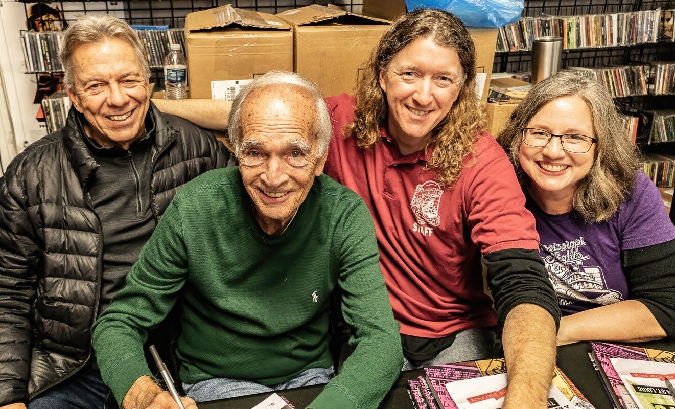 Owners Tom Duffy and Rich Frame, Garrett and Stacy Enloe at the Book Launch Party at The Record Space in Affton.jpg
